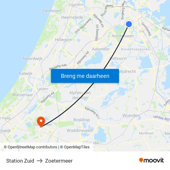 Station Zuid to Zoetermeer map