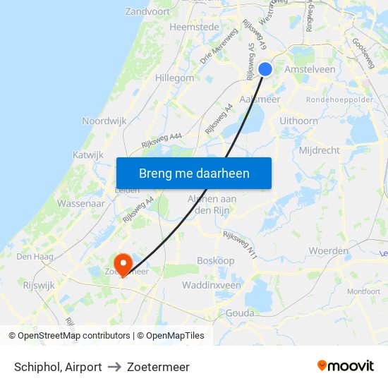 Schiphol, Airport to Zoetermeer map