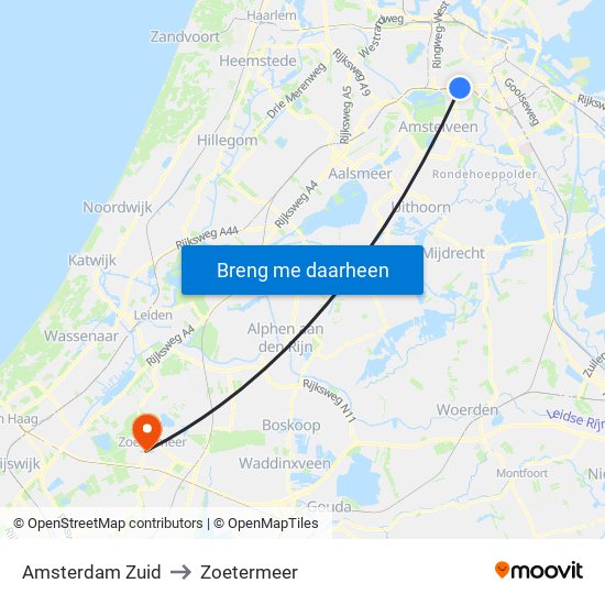 Amsterdam Zuid to Zoetermeer map