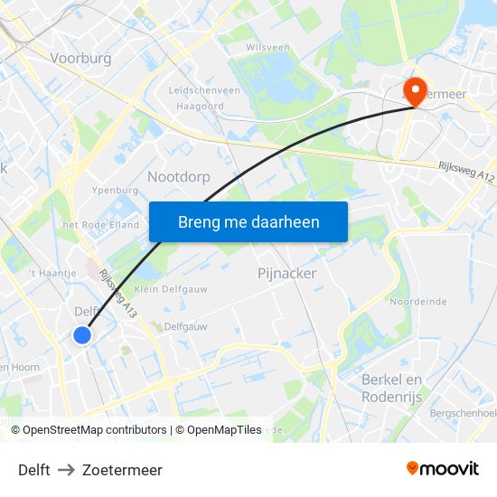 Delft to Zoetermeer map