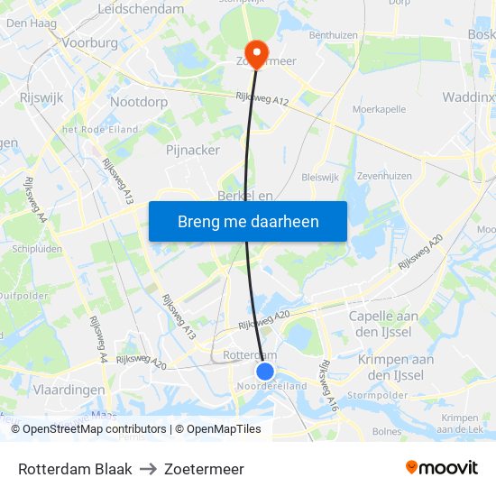 Rotterdam Blaak to Zoetermeer map