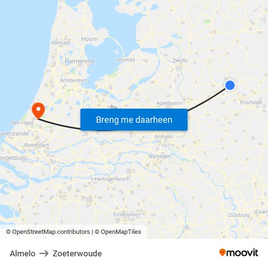 Almelo to Zoeterwoude map