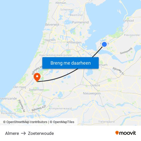 Almere to Zoeterwoude map