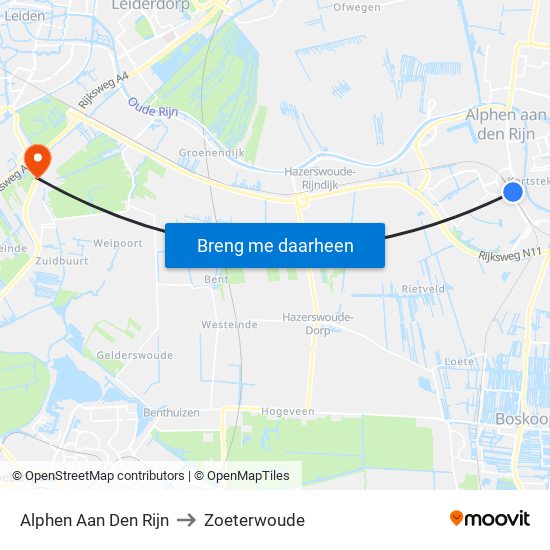 Alphen Aan Den Rijn to Zoeterwoude map