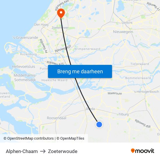 Alphen-Chaam to Zoeterwoude map