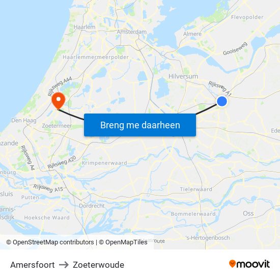 Amersfoort to Zoeterwoude map