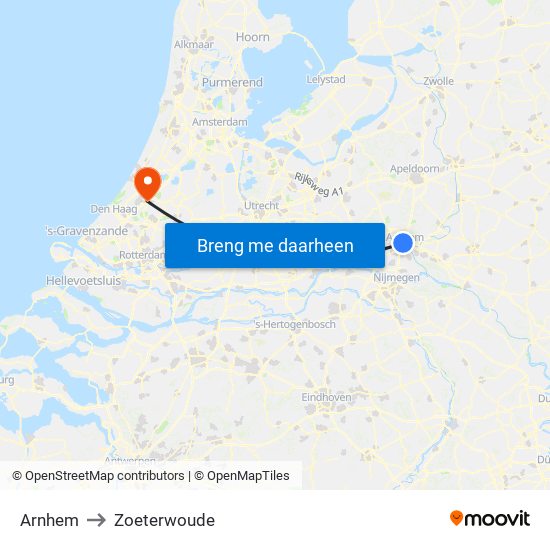 Arnhem to Zoeterwoude map