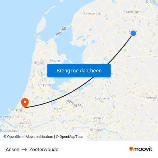 Assen to Zoeterwoude map