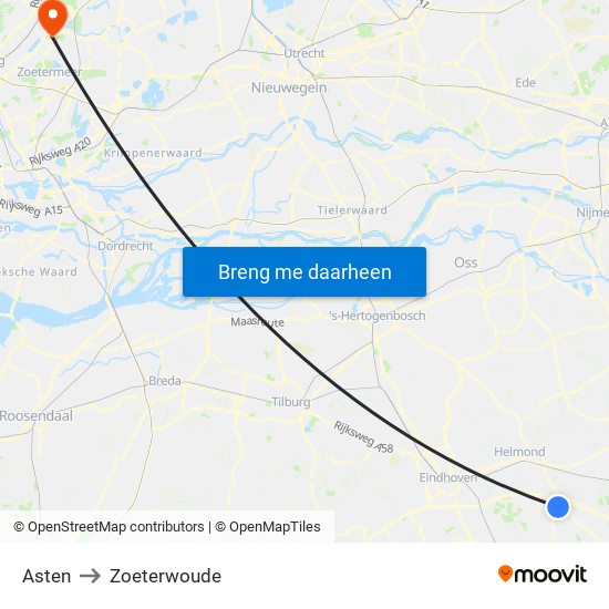 Asten to Zoeterwoude map