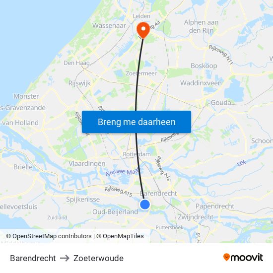 Barendrecht to Zoeterwoude map