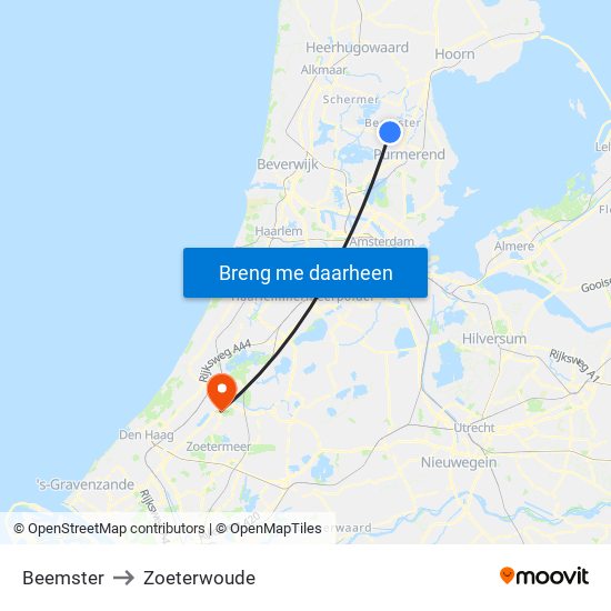 Beemster to Zoeterwoude map
