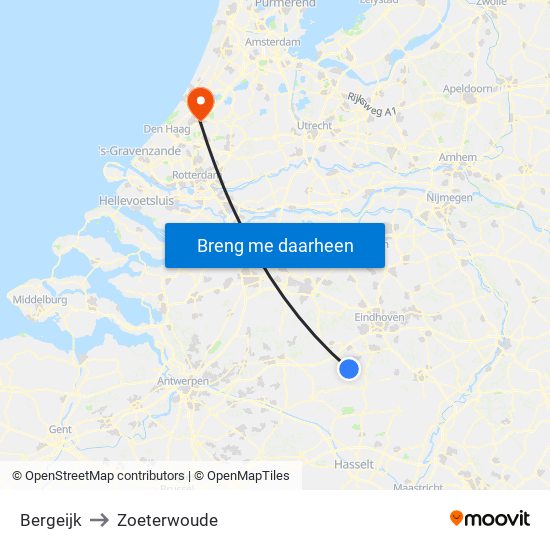 Bergeijk to Zoeterwoude map