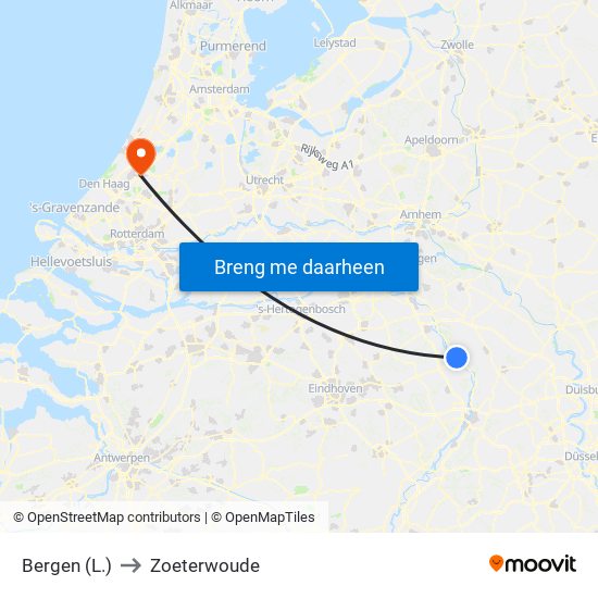 Bergen (L.) to Zoeterwoude map