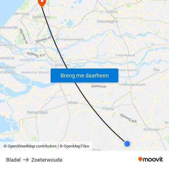 Bladel to Zoeterwoude map
