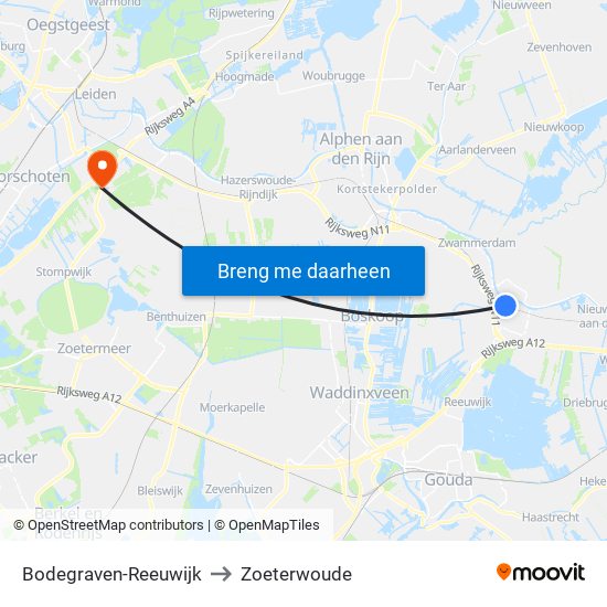 Bodegraven-Reeuwijk to Zoeterwoude map