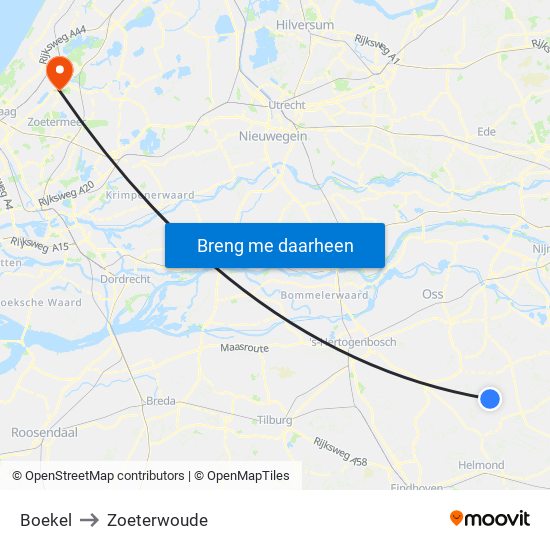 Boekel to Zoeterwoude map