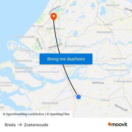 Breda to Zoeterwoude map