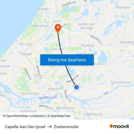 Capelle Aan Den Ijssel to Zoeterwoude map