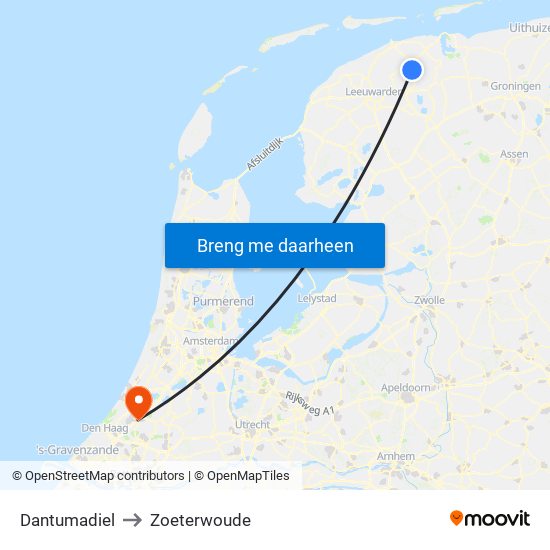 Dantumadiel to Zoeterwoude map