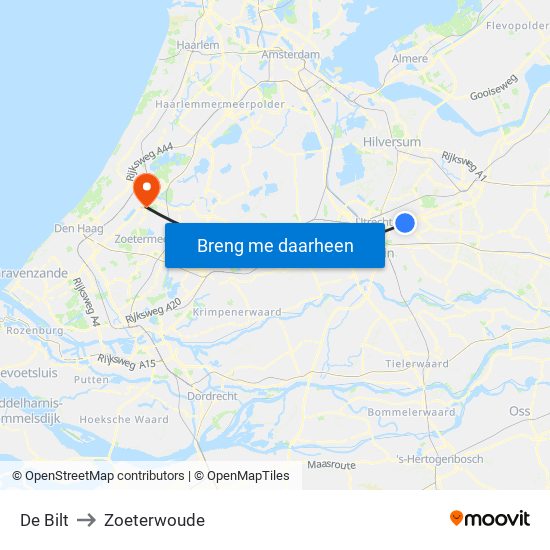 De Bilt to Zoeterwoude map
