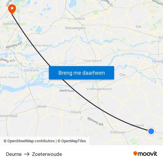 Deurne to Zoeterwoude map