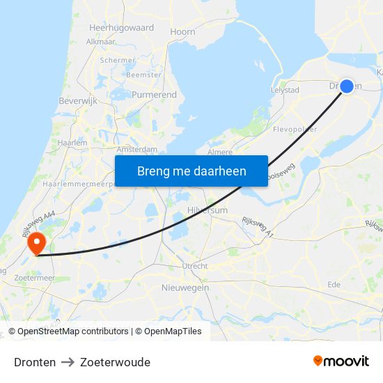 Dronten to Zoeterwoude map