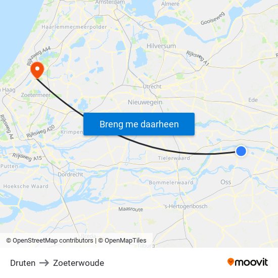 Druten to Zoeterwoude map