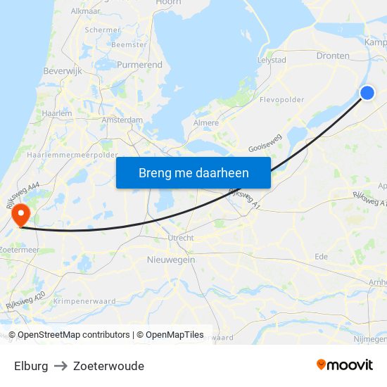 Elburg to Zoeterwoude map