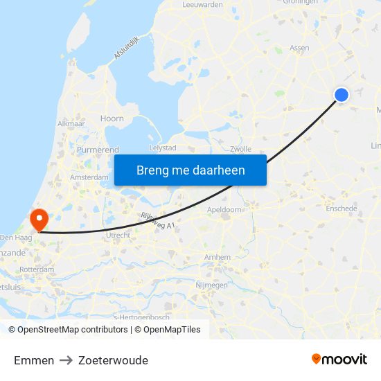 Emmen to Zoeterwoude map