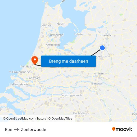Epe to Zoeterwoude map