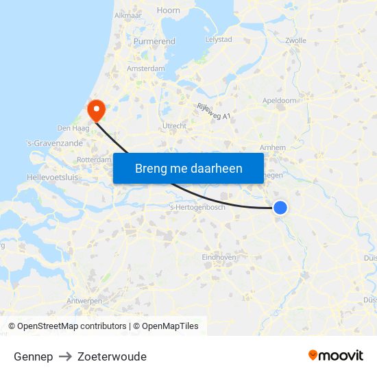 Gennep to Zoeterwoude map