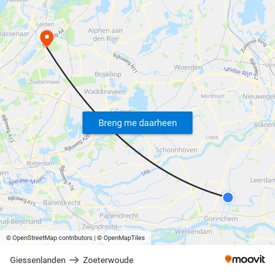 Giessenlanden to Zoeterwoude map