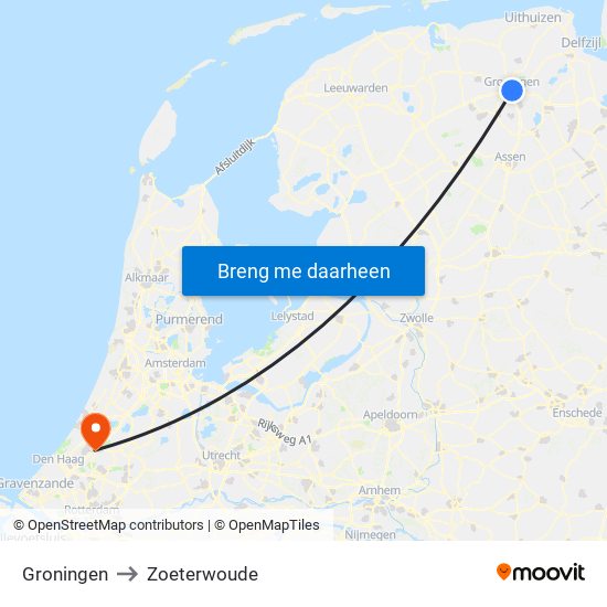 Groningen to Zoeterwoude map