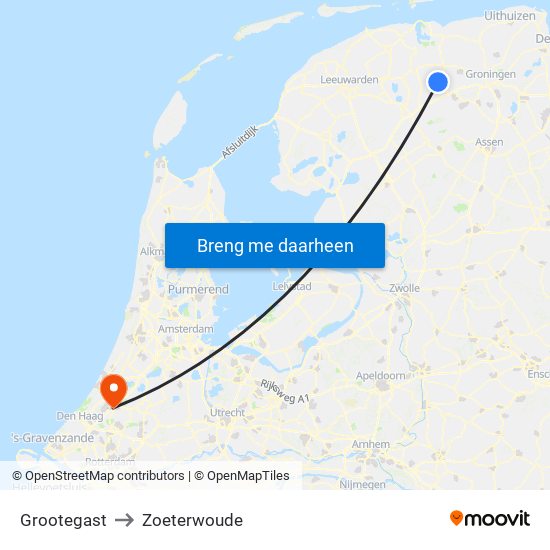 Grootegast to Zoeterwoude map