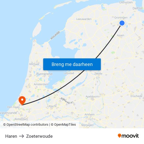 Haren to Zoeterwoude map