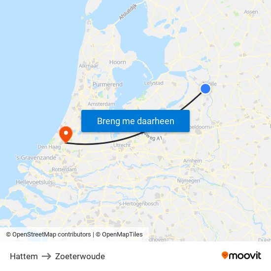 Hattem to Zoeterwoude map