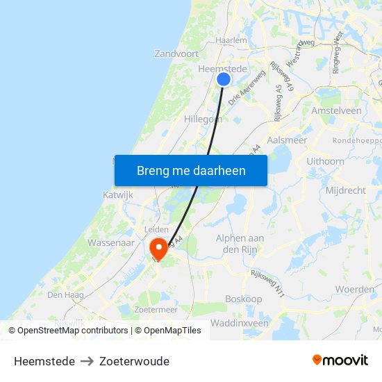 Heemstede to Zoeterwoude map