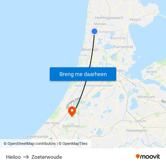 Heiloo to Zoeterwoude map