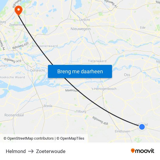 Helmond to Zoeterwoude map