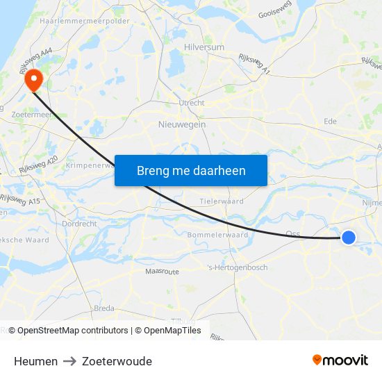Heumen to Zoeterwoude map