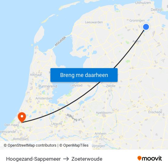 Hoogezand-Sappemeer to Zoeterwoude map