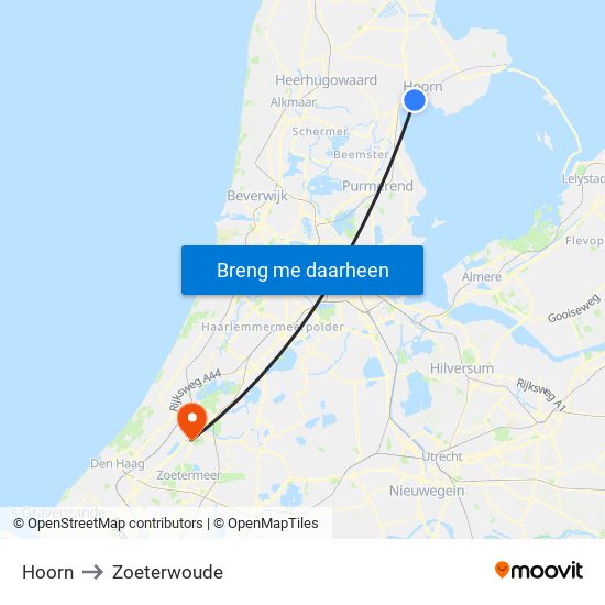Hoorn to Zoeterwoude map