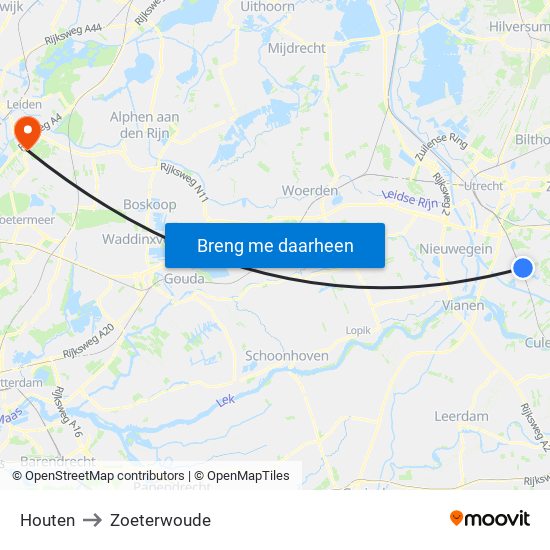 Houten to Zoeterwoude map