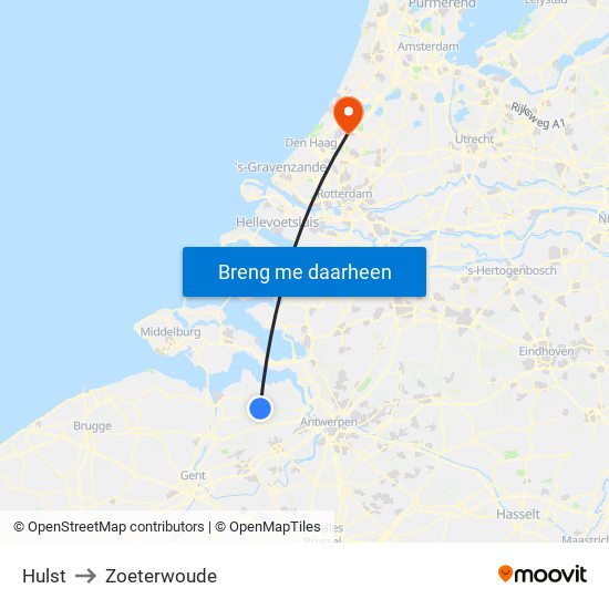 Hulst to Zoeterwoude map