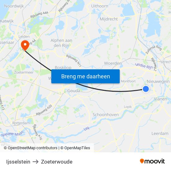 Ijsselstein to Zoeterwoude map