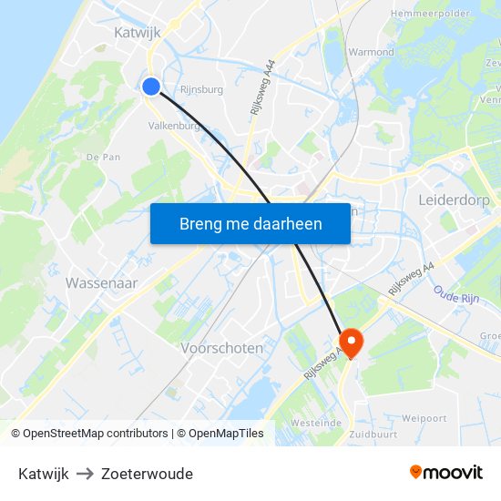 Katwijk to Zoeterwoude map