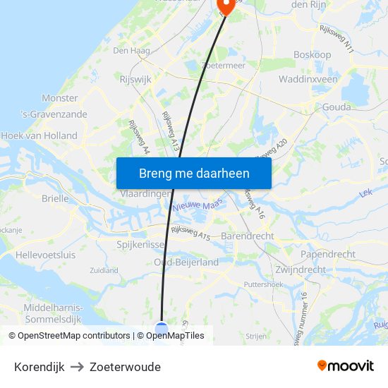 Korendijk to Zoeterwoude map