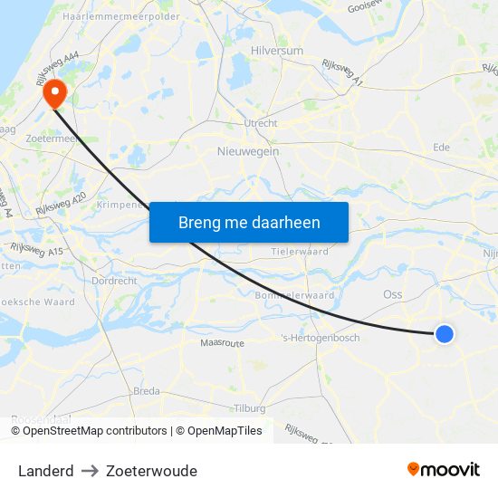 Landerd to Zoeterwoude map