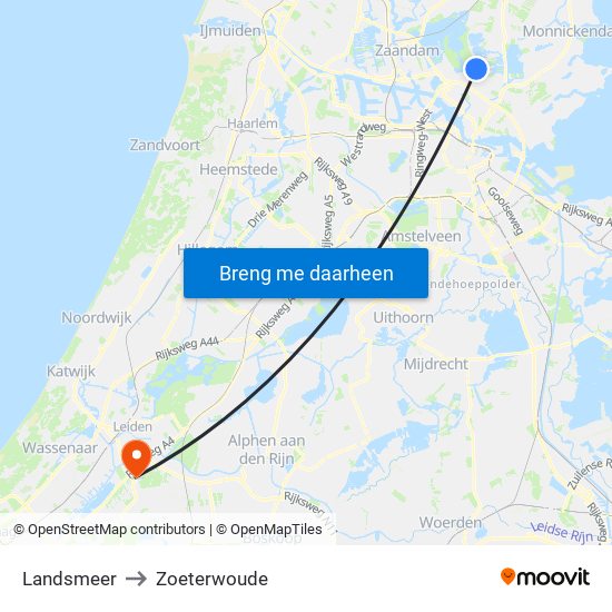 Landsmeer to Zoeterwoude map