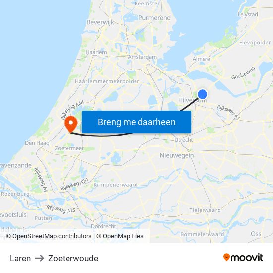 Laren to Zoeterwoude map